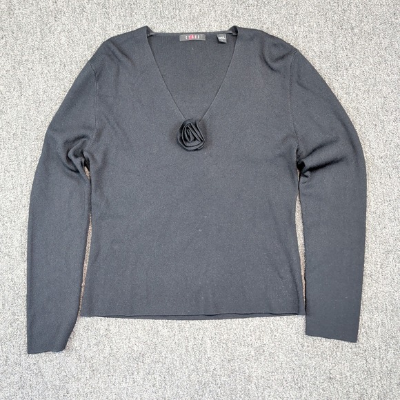 Cyrus Y2K Rosette Black V-Neck Ribbed Knit Sweater Large Vintage Dark Academia — photo 2